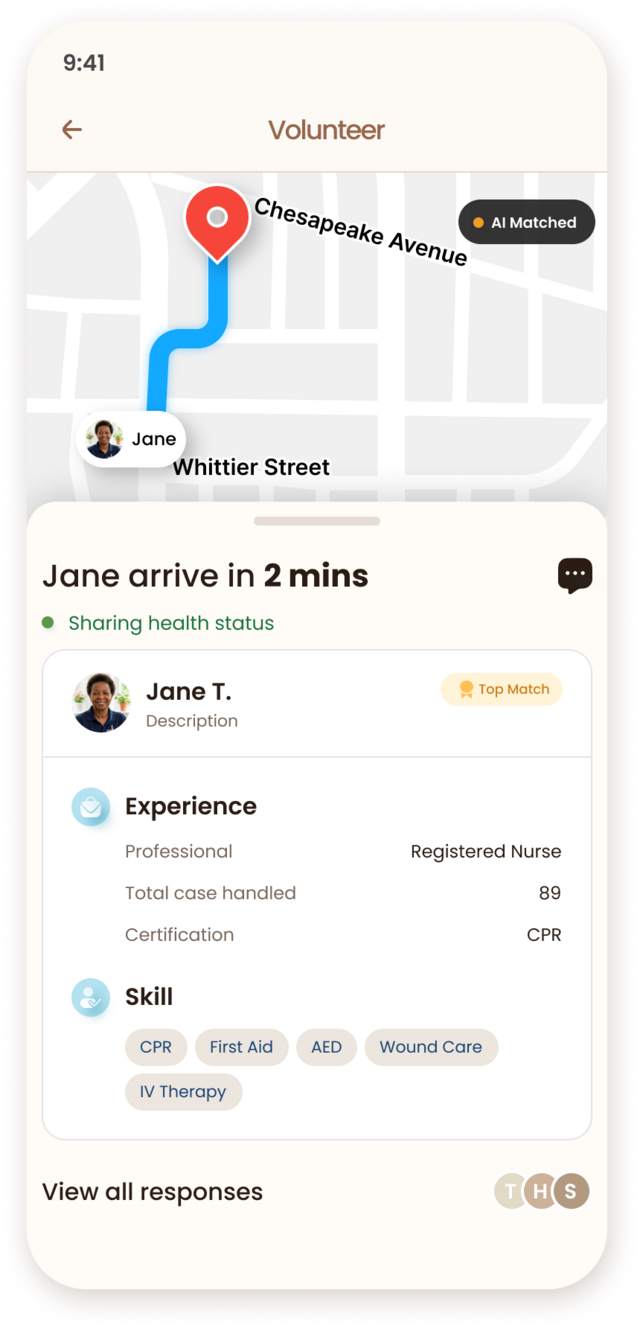 Volunteer dispatch — AI matched responder